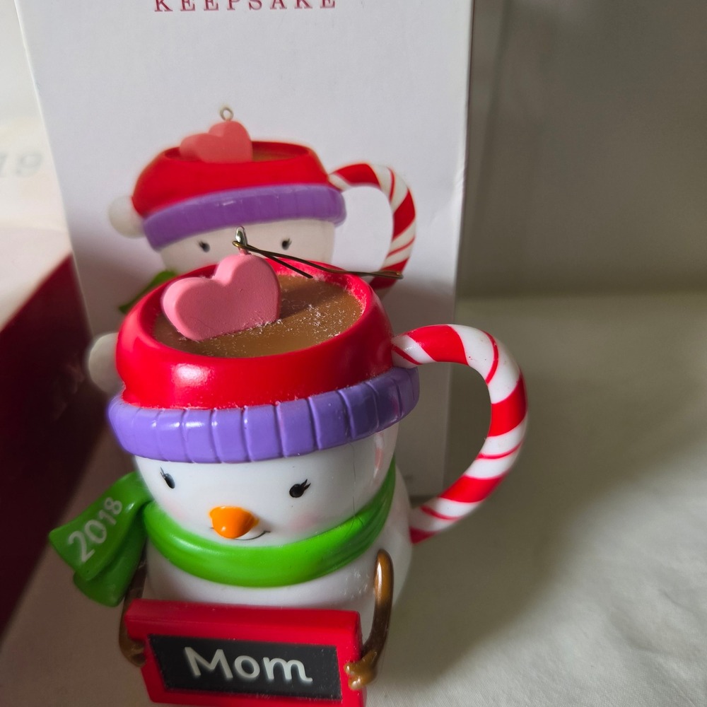 Hallmark Keepsake Mom Snowman Ornament Lot 2018 Cocoa Mug 2019 Cake Pop Set